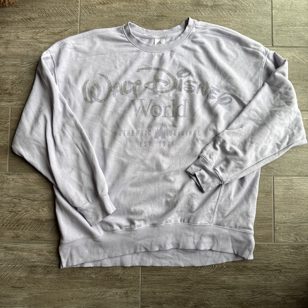 Walt Disney World Logo Castle Pastel Purple Pullover Oversized Large Bedazzled